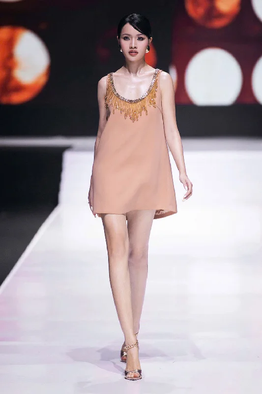 Metallic mini dresses for a glamorous event Snyder Trapezoid Scoop Neck Crepe Mini Dress