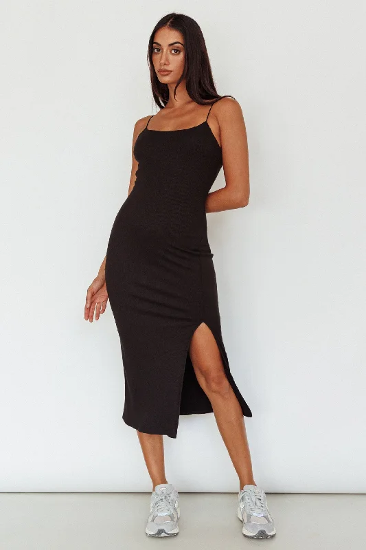 Midi dresses with abstract art prints for an artistic statement In My Element Split Midi Dress Black