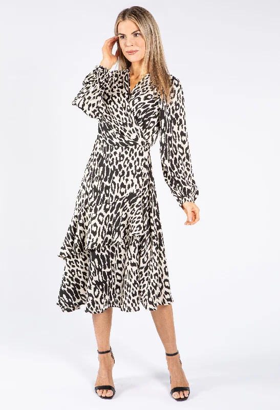 Midi dresses with polka dot prints for a playful summer outfit Leopard Wrap Dress