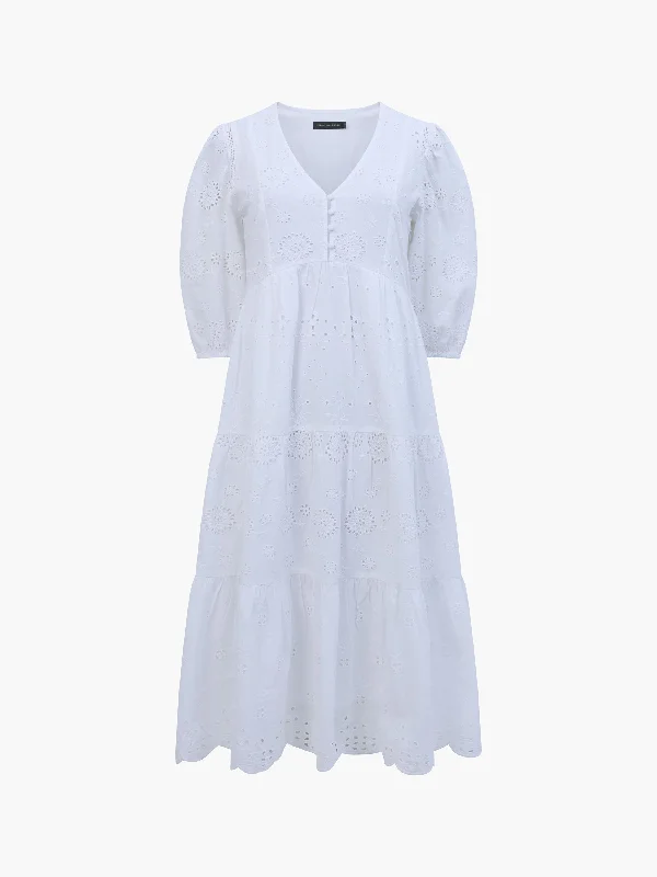Midi dresses with abstract art prints for an artistic statement Broderie Anglaise Tiered Dress