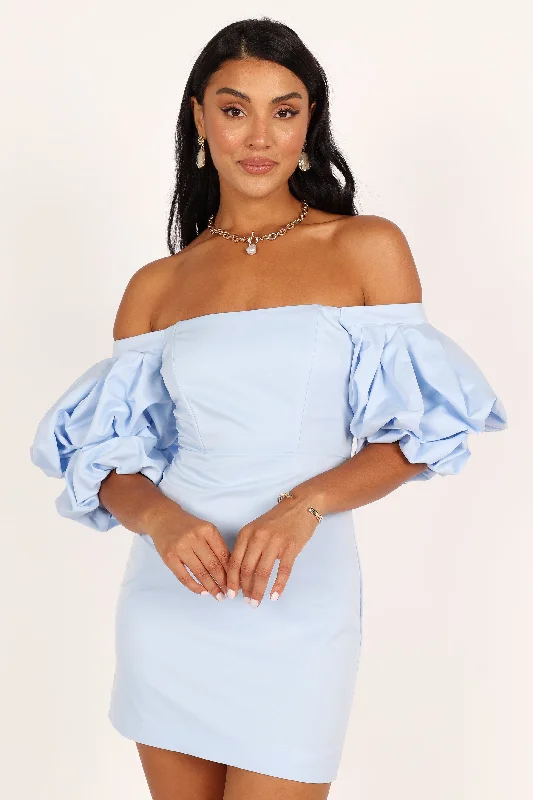 Mini dresses with wrap - around styles Fern Puff Sleeve Mini Dress - Icy Blue