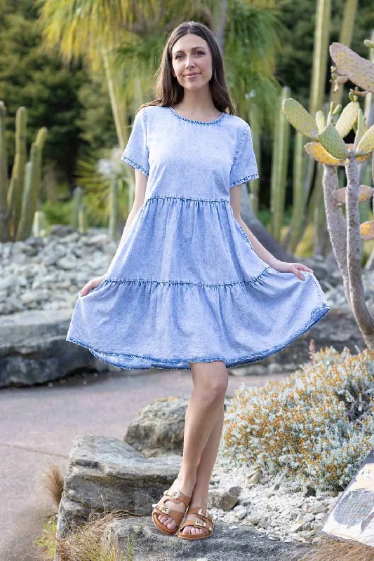 Mini dresses with button - down fronts Dawn Dress Blue Wash