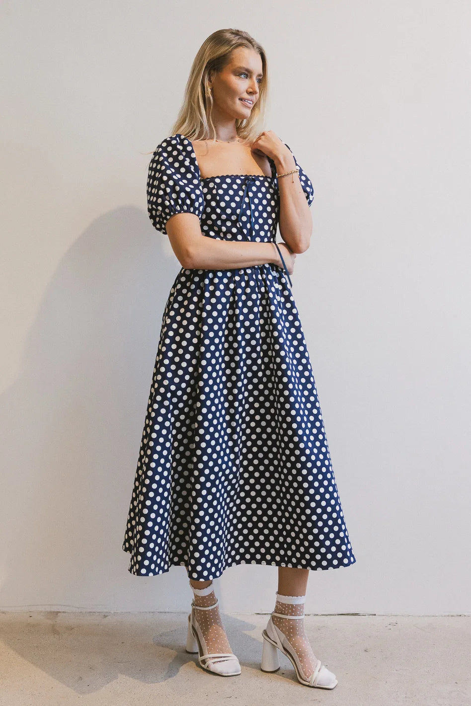 Midi dresses with lace - up fronts for a unique and adjustable style Katerina Polka Dot Midi Dress Midi dresses with lace - up fronts for a unique and adjustable style Katerina Polka Dot Midi Dress