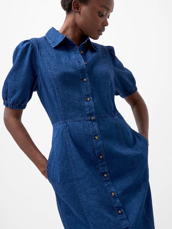 Midi dresses with ruched bodices for a feminine and fitted feel Chambray Button Through Shirt Dress
