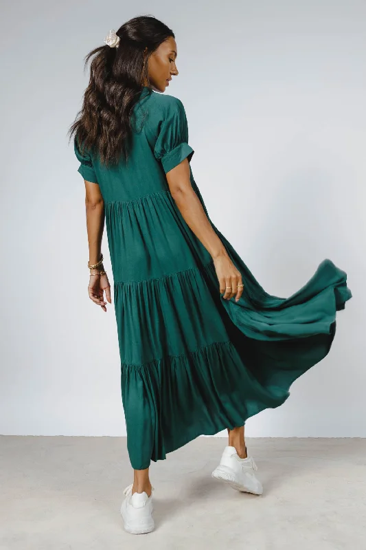 Midi dresses with side slits for a sexy and elegant appearance Amanda Tiered Dress in Hunter Green