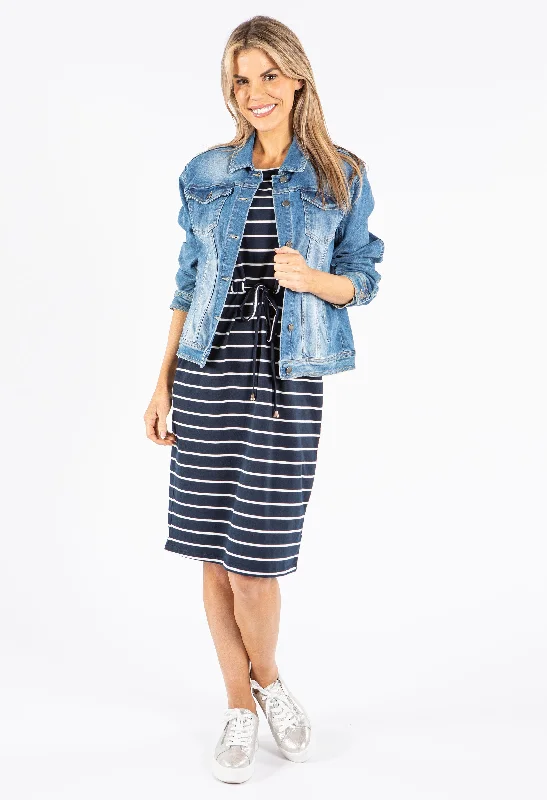 Midi dresses with empire waists for a flattering maternity option Short Sleeve Stripe Midi Dress Midi dresses with empire waists for a flattering maternity option Short Sleeve Stripe Midi Dress