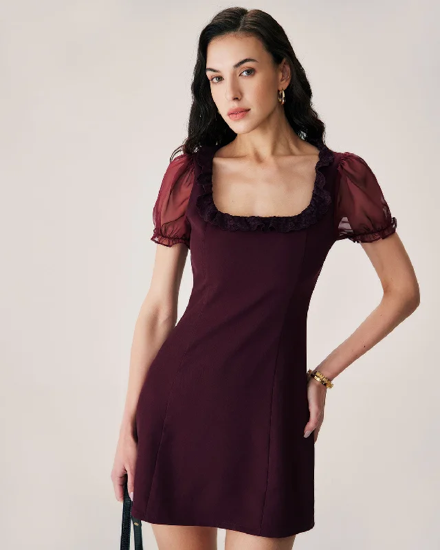 Mini dresses with high - low hems for a modern twist Red Lace Splicing Mini Dress