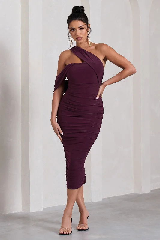 Midi dresses with polka dot prints for a playful summer outfit Cici | Plum Asymmetric One Shoulder Ruched Midi Dress Midi dresses with polka dot prints for a playful summer outfit Cici | Plum Asymmetric One Shoulder Ruched Midi Dress