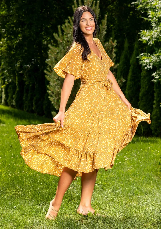 Midi dresses with cotton - blend materials for everyday comfort Polka Mustard Midi Dress