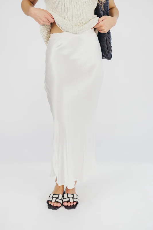 Midi dresses with button - down skirts for a unique and functional design Kimberley Satin Long Midi Skirt in Champagne