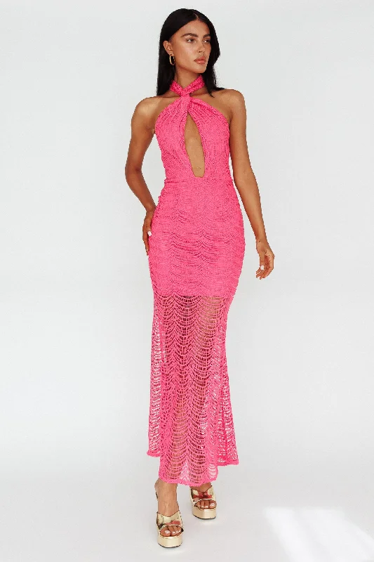 High - low midi dresses with geometric patterns for a modern party Costa Halterneck Midi Dress Pink High - low midi dresses with geometric patterns for a modern party Costa Halterneck Midi Dress Pink