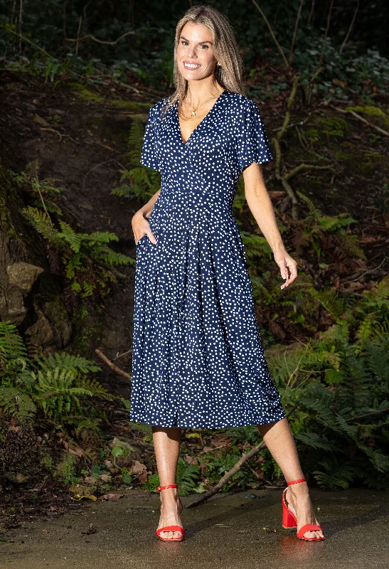 A - line midi dresses with floral prints for spring brunches Polka Dotted Dress