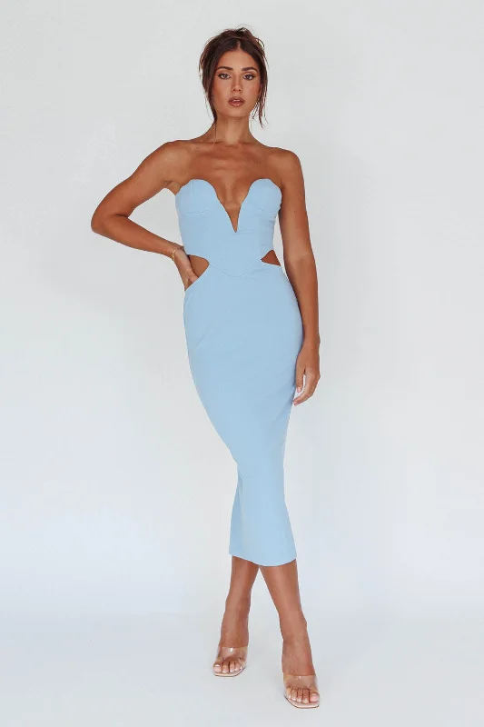 Midi dresses with polka dot prints for a playful summer outfit Dragonfly Lace-up Back Midi Dress Blue