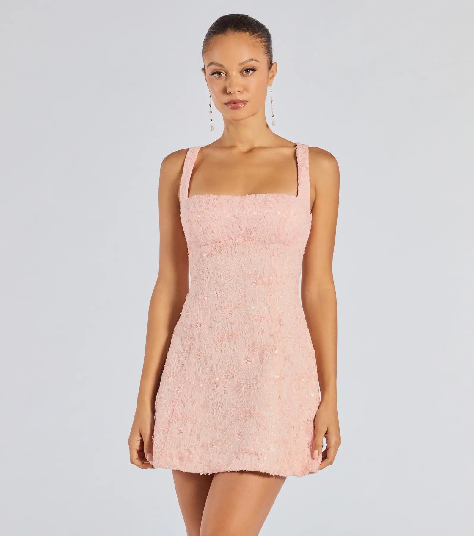 Mini dresses with tiered skirts for added volume Clarice Sequin Beaded Lace A-Line Mini Dress Mini dresses with tiered skirts for added volume Clarice Sequin Beaded Lace A-Line Mini Dress
