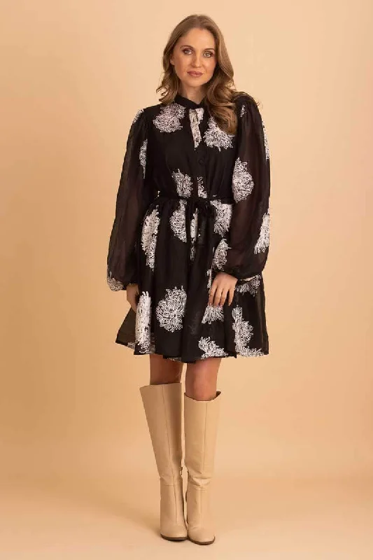 Mini dresses with puff sleeves for a vintage look Julia Shirt Dress Black Embroidered