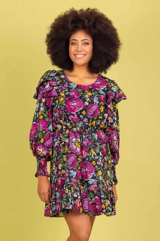 Mini dresses with puff sleeves for a vintage look Zelda Cotton Dress Black