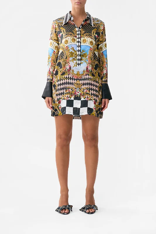 Mini dresses with V - necklines for a flattering shape MINI SHIRT DRESS MONARCHY MANIA