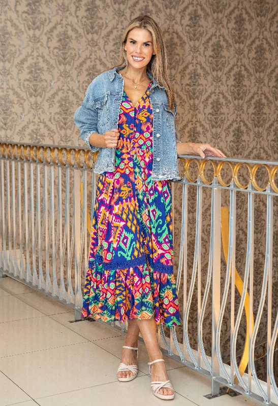 Wrap - style midi dresses in silk for a sophisticated office look Aztec Print Dress