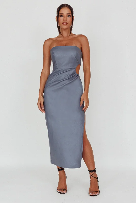 Midi dresses with empire waists for a flattering maternity option Taking Bets Strapless Midi Dress Leather Midnight Blue