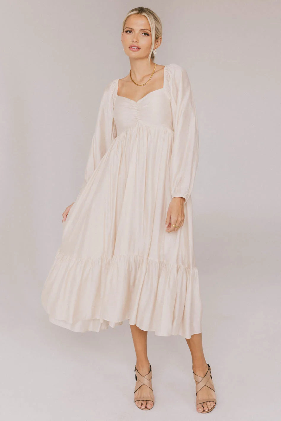 Midi dresses with off - the - shoulder necklines for a flirty look Rael Midi Dress in Natural Midi dresses with off - the - shoulder necklines for a flirty look Rael Midi Dress in Natural