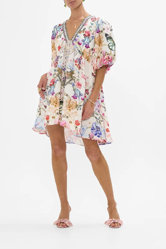 Mini dresses with cold - shoulder designs V NECK PUFF SLEEVE SHORT DRESS MONSERRATE MAGIC