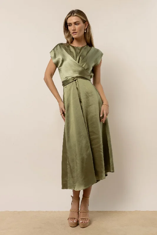 Midi dresses with ribbed textures for a unique and tactile appearance PREORDER- Rosalind Midi Dress in Moss