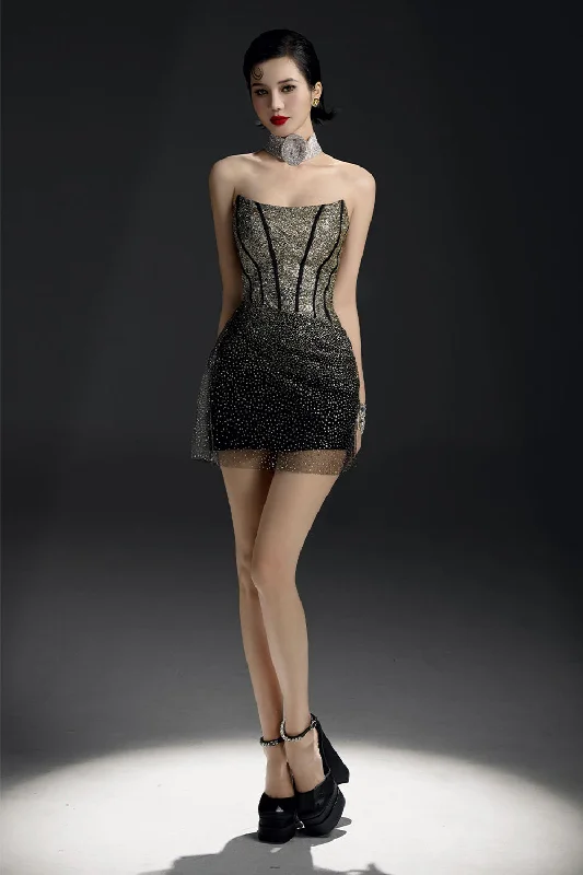 Mini dresses with puff sleeves for a vintage look Twilight A-line Scoop Neck Mesh Sequin Mini Dress