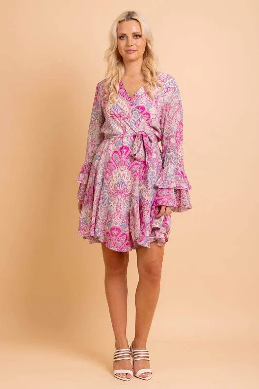 Printed mini dresses for a casual day out Oscar Wrap Dress Pink Paisley