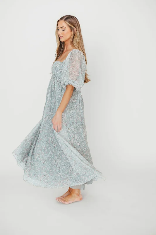 Midi dresses with patchwork patterns for a one - of - a - kind style Mona Maxi Dress with Smocking in Sage Green Floral - Bump Friendly & Inclusive Sizing (S-3XL) Midi dresses with patchwork patterns for a one - of - a - kind style Mona Maxi Dress with Smocking in Sage Green Floral - Bump Friendly & Inclusive Sizing (S-3XL)