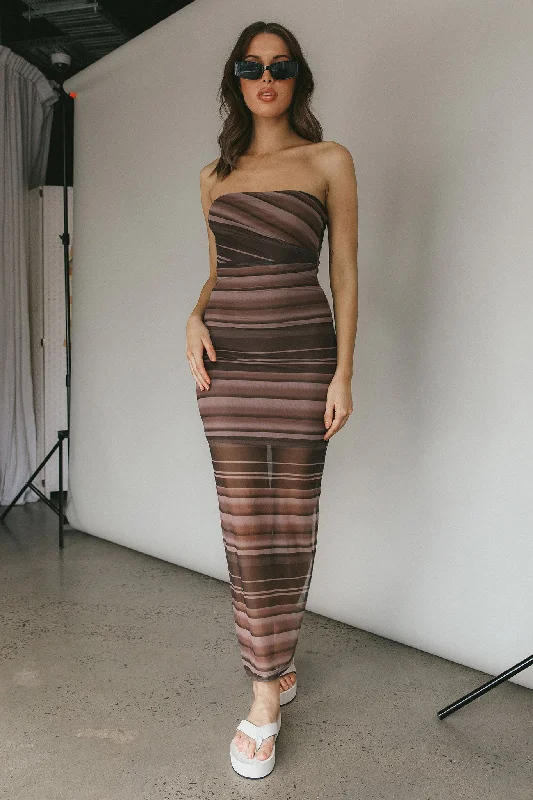 Midi dresses with embroidered accents for a unique and detailed design Island Life Strapless Maxi Dress Brown