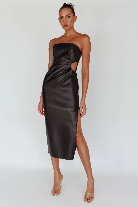 Midi dresses with lace - up fronts for a unique and adjustable style Taking Bets Strapless Midi Dress Leather Black Midi dresses with lace - up fronts for a unique and adjustable style Taking Bets Strapless Midi Dress Leather Black