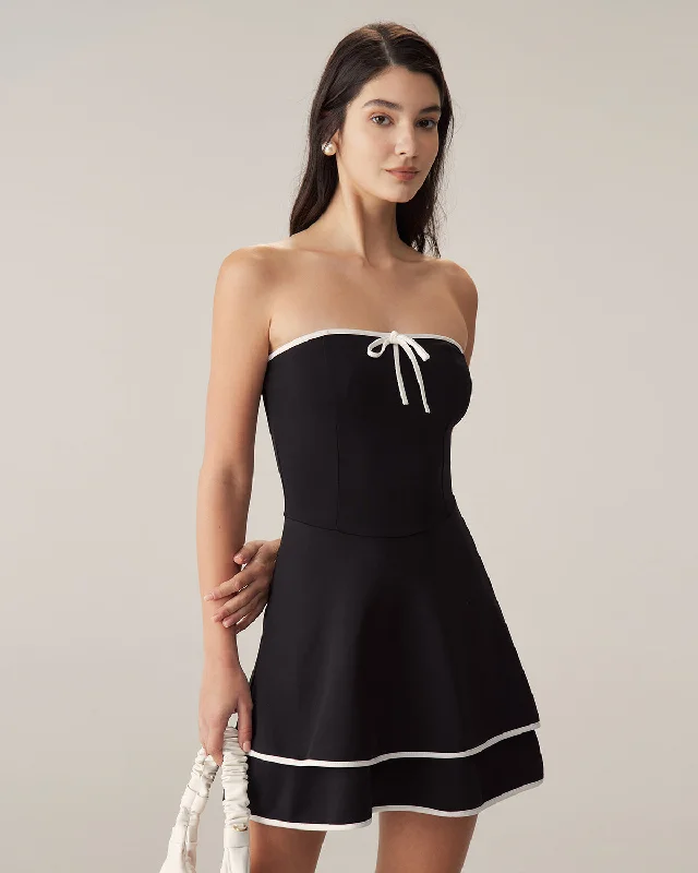 Mini dresses with mesh panels for a sexy and trendy look Black Contrast Strapless Mini Dress