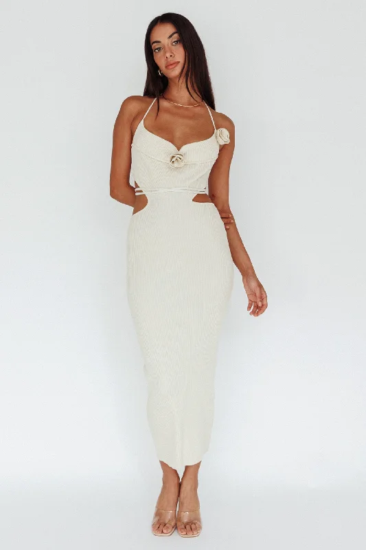 High - low midi dresses with geometric patterns for a modern party Rue Rose Accent Ribbed Knit Midi Dress Beige High - low midi dresses with geometric patterns for a modern party Rue Rose Accent Ribbed Knit Midi Dress Beige