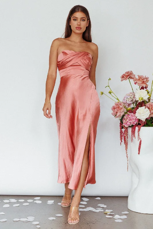 Midi dresses with ribbed textures for a unique and tactile appearance Yvette Wrap Neckline Midi Dress Desert Rose