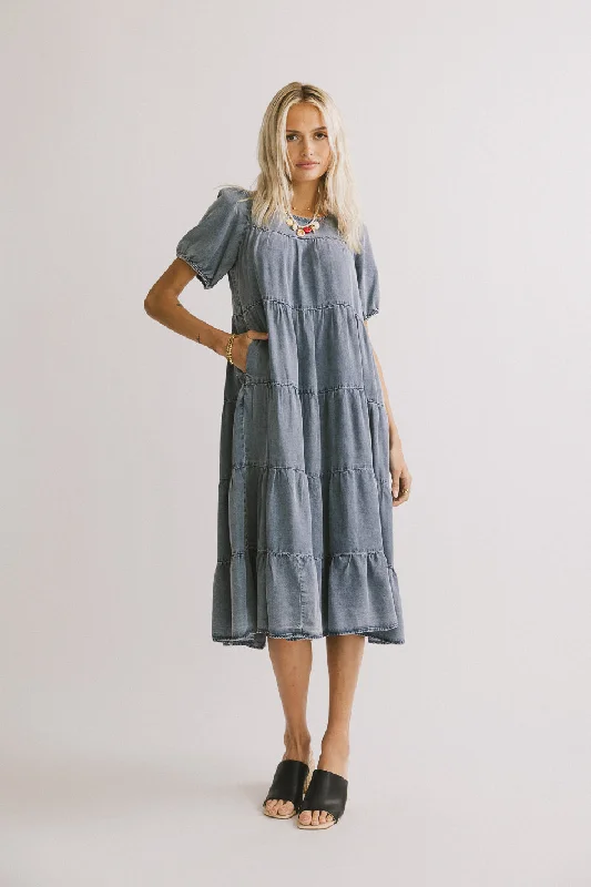Midi dresses with empire waists for a flattering maternity option Maribel Denim Midi Dress