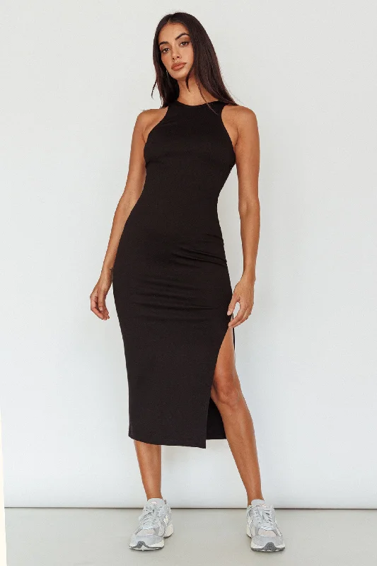 Midi dresses with patchwork patterns for a one - of - a - kind style Voyage Racerback Midi Dress Black