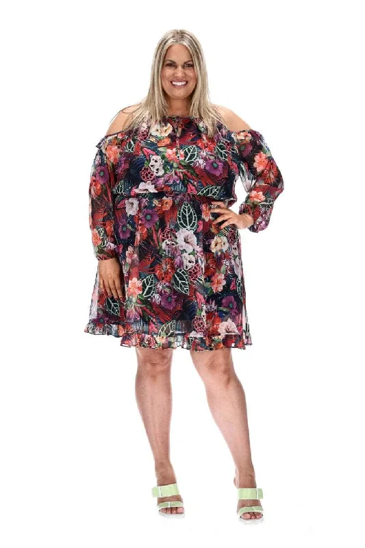 Denim mini dresses with distressed details Nova Cold Shoulder Short Dress
