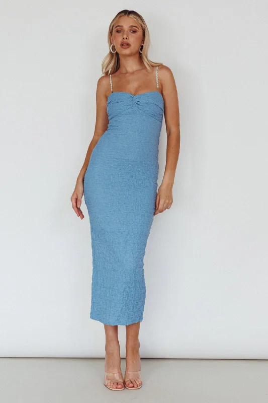 Midi dresses with one - shoulder designs for a modern and asymmetric style Tiffani Diamante Strap Midi Dress Blue
