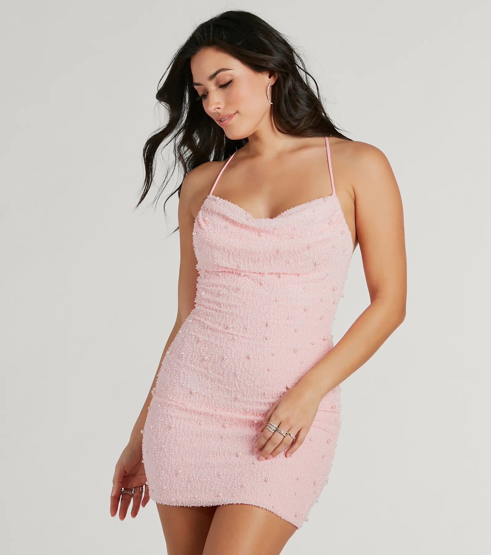 Cotton mini dresses for a comfortable everyday option Keira Faux Pearl Strappy Open-Back Mini Dress Cotton mini dresses for a comfortable everyday option Keira Faux Pearl Strappy Open-Back Mini Dress