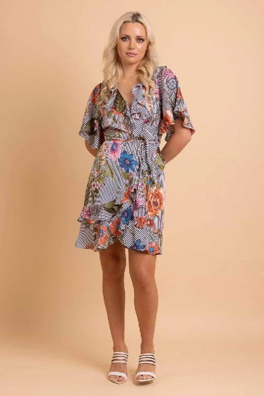 Mini dresses with tiered skirts for added volume Isabel Mini Wrap Dress Stripe