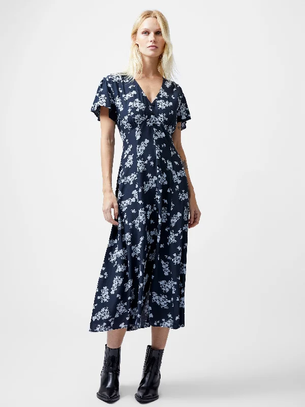 Midi dresses with ribbed textures for a unique and tactile appearance Raquel Eco Flutter Sleeve V-Neck Midi Dress Midi dresses with ribbed textures for a unique and tactile appearance Raquel Eco Flutter Sleeve V-Neck Midi Dress