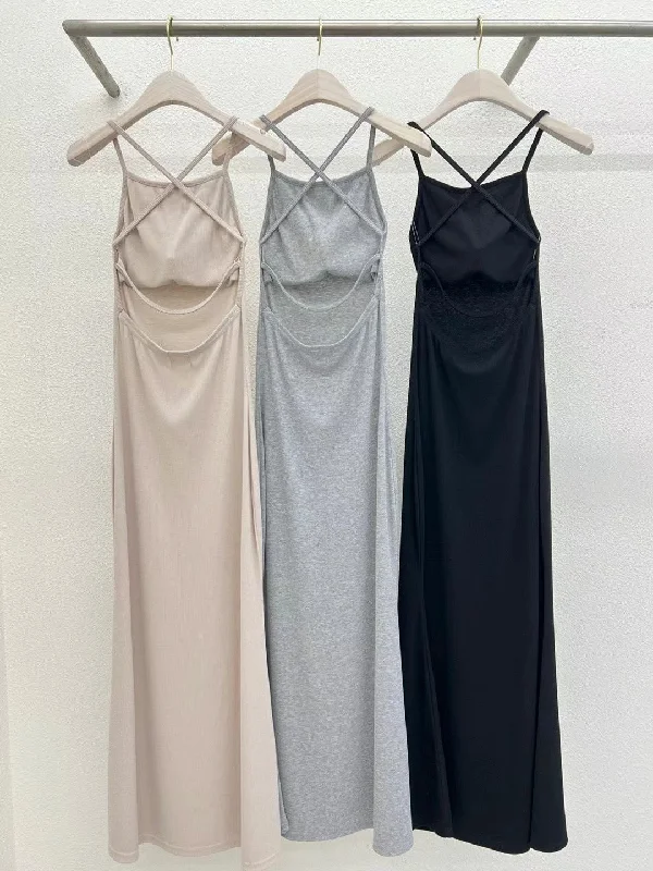 Midi dresses with lace - up fronts for a unique and adjustable style Cross Back Lined Maxi Dress Midi dresses with lace - up fronts for a unique and adjustable style Cross Back Lined Maxi Dress