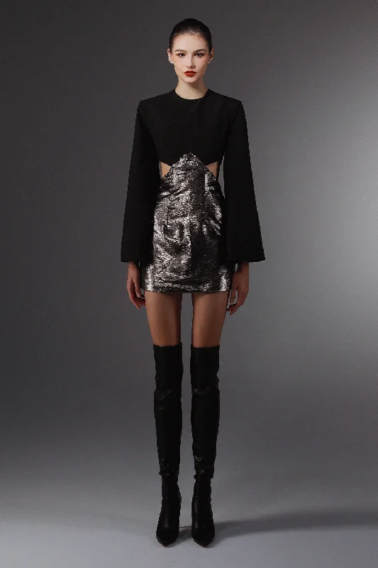 Plaid mini dresses for fall fashion Pavilion A-line Wide Sleeved Sequin Mini Dress