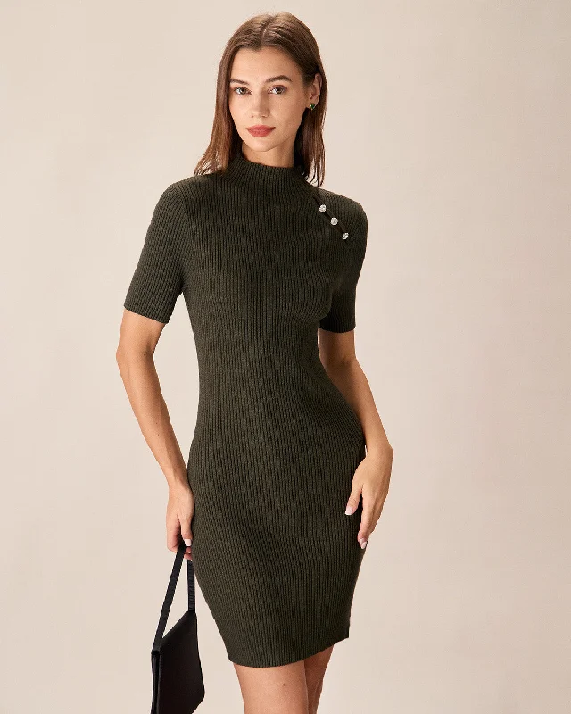 Mini dresses with ribbed textures for a unique appearance Green Crew Neck Bodycon Sweater Dress Mini dresses with ribbed textures for a unique appearance Green Crew Neck Bodycon Sweater Dress