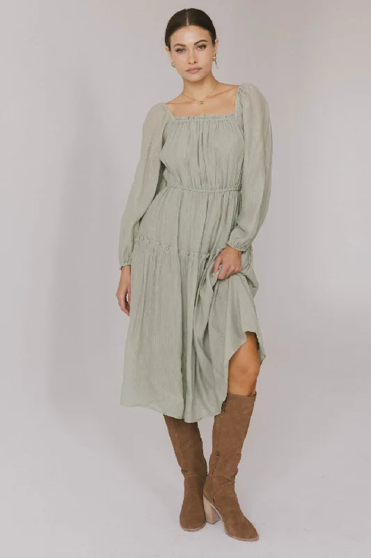 Midi dresses with belted waists to accentuate the figure Finnian Midi Dress in Sage