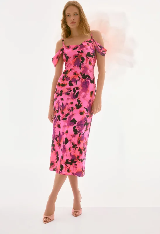 Midi dresses with mesh inserts for a trendy and breathable option Floral Cold-shoulder Dress Midi dresses with mesh inserts for a trendy and breathable option Floral Cold-shoulder Dress