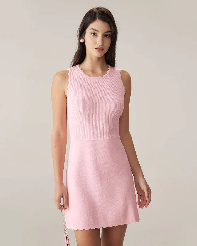 Printed mini dresses for a casual day out Pink Sweater Sleeveless Mini Dress