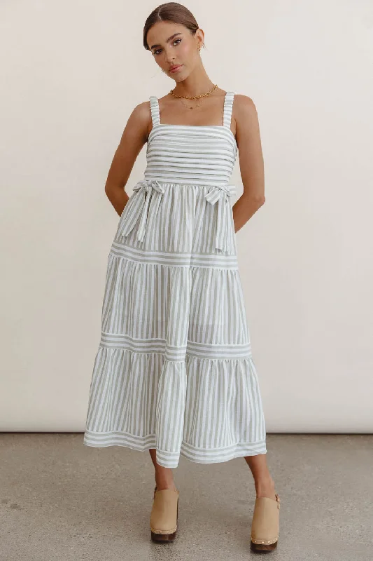 Plaid midi dresses for a fall - themed family gathering Caroline Striped Midi Dress