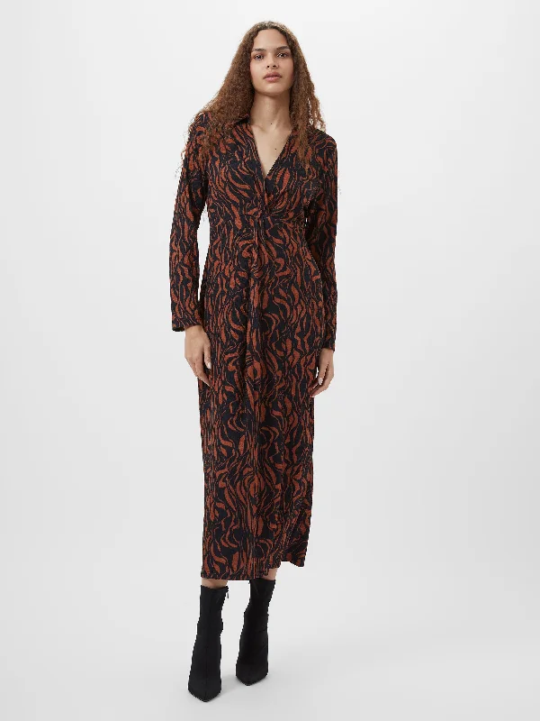 Midi dresses with empire waists for a flattering maternity option Zaria Textured Abstract Print Long Sleeve Dress
