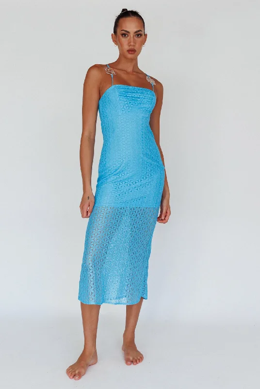 Midi dresses with geometric cutouts for a contemporary and edgy look Lazy Daisy Flower Strap Midi Dress Blue Midi dresses with geometric cutouts for a contemporary and edgy look Lazy Daisy Flower Strap Midi Dress Blue